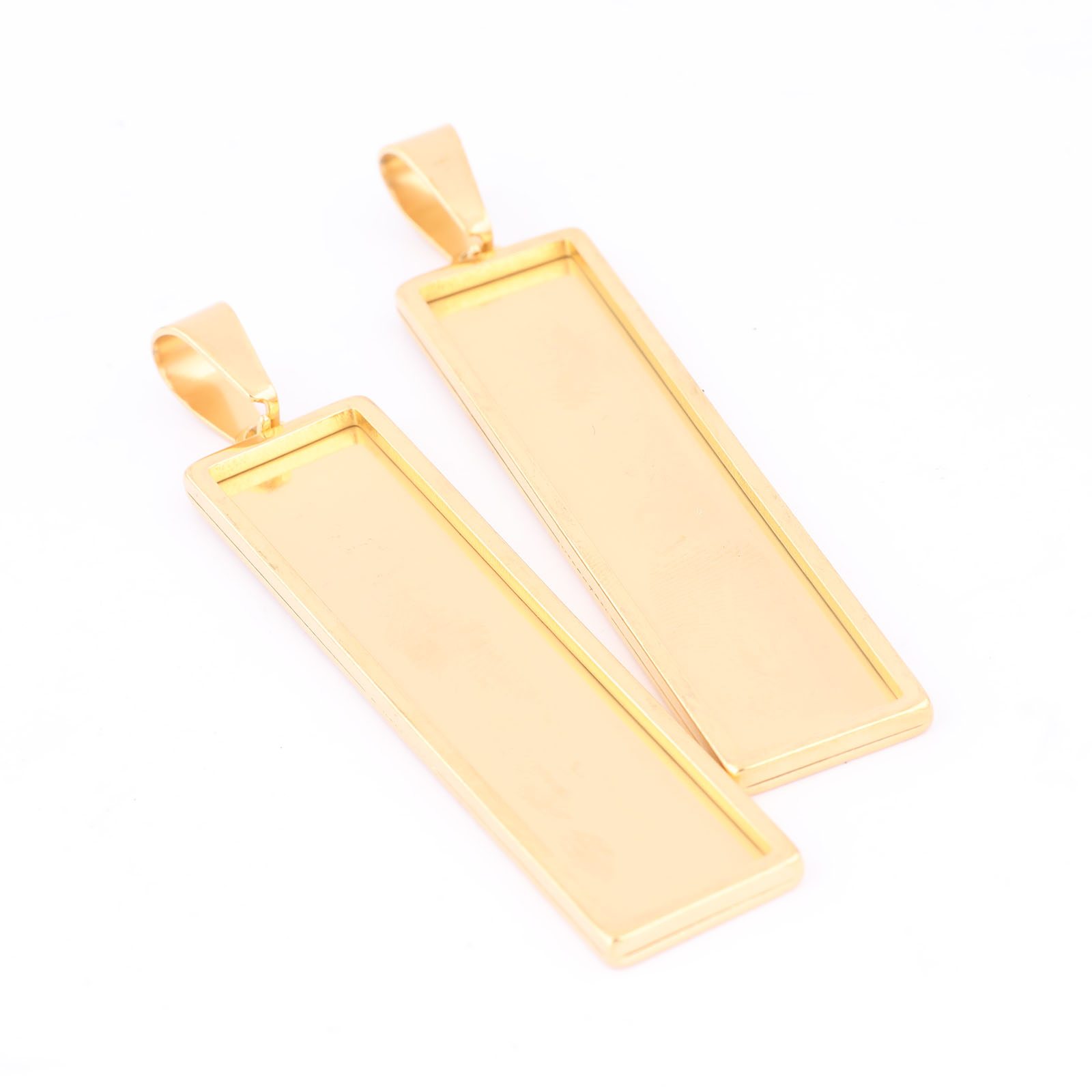 Bezels Set Pendant - 5pcs สแตนเลสสตีลชุบทอง 10x50 มม.สี่เหลี่ยมผืนผ้า Cabochon จี้การตั้งค่าฐาน