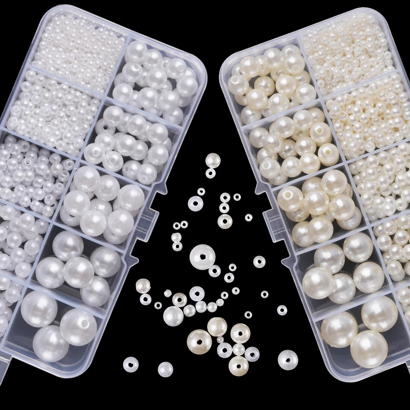 Resin Jewelry Kit - ชุดลูกปัดเรซิ่นมุกเทียม 800 ชิ้น ลูกปัดมุกกลมแบบหลวม มีรูสำหรับทำสร้อยข้อมือ สร้อยคอ