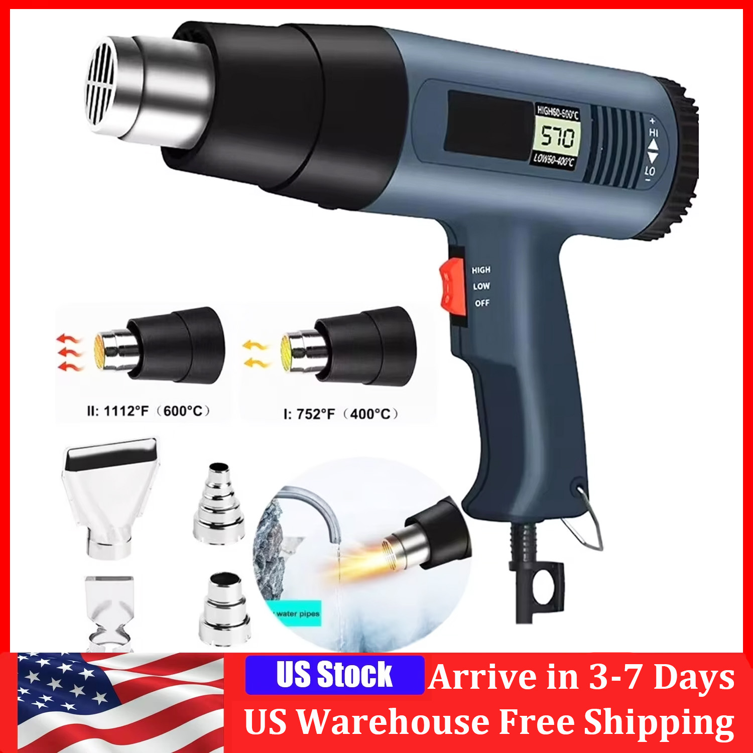 Heat Gun Small - ปืนลมร้อนไฟฟ้า 2000 วัตต์ พร้อมหน้าจอ LCD ปรับอุณหภูมิได้